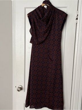 NWT Club Monaco Sleeveless Cowl Neck Maxi Dress in Navy and Rust